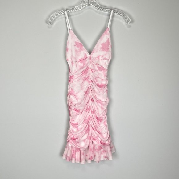 PrettyLittleThing Baby Pink Butterfly Print Ruched Bodycon Dress size 8 - Picture 4 of 16